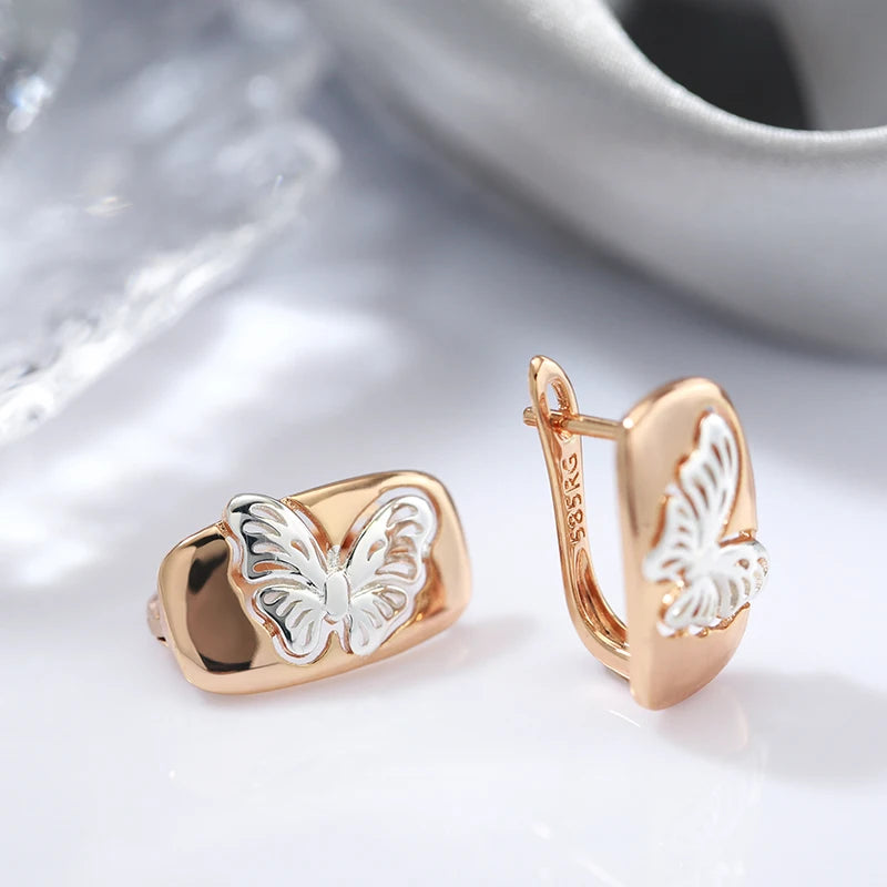 Boucles d'oreilles Papillons, bijou en alliage plaqué or 585 (14 carats)