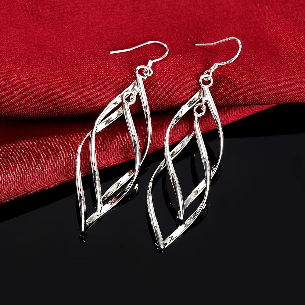 Boucles d'oreilles Anneaux enlacés, bijou en alliage plaqué argent 925