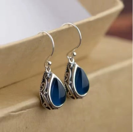 Boucles d'oreilles Goutte pierre bleue, bijou en alliage plaqué argent