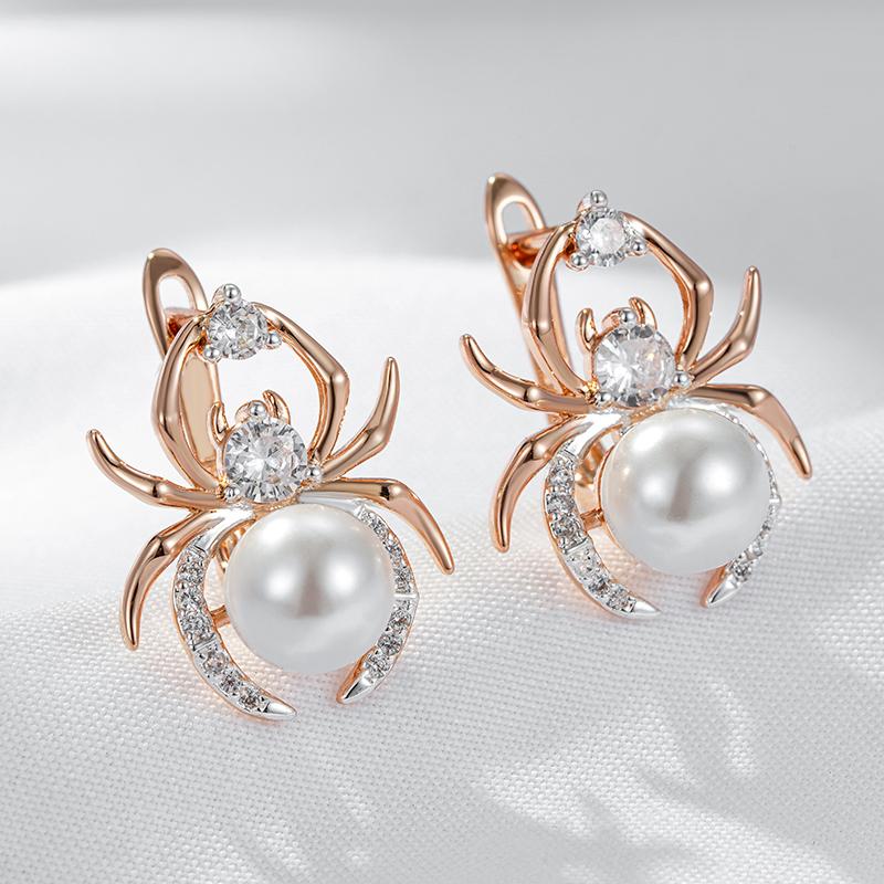 Boucles d'oreilles Araignées, bijou en plaqué or 585 (14 carats) et en zircons naturels