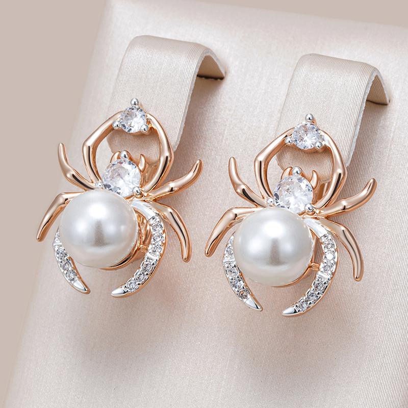 Boucles d'oreilles Araignées, bijou en plaqué or 585 (14 carats) et en zircons naturels