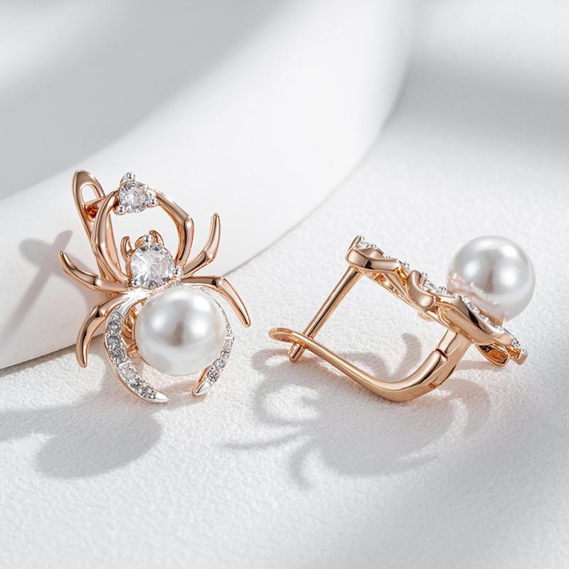 Boucles d'oreilles Araignées, bijou en plaqué or 585 (14 carats) et en zircons naturels