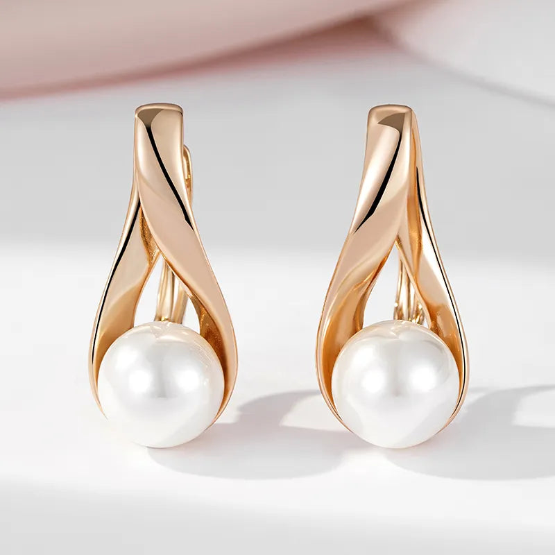 Boucles d'oreilles Perles nacrées, bijou de mariée en plaqué or rose