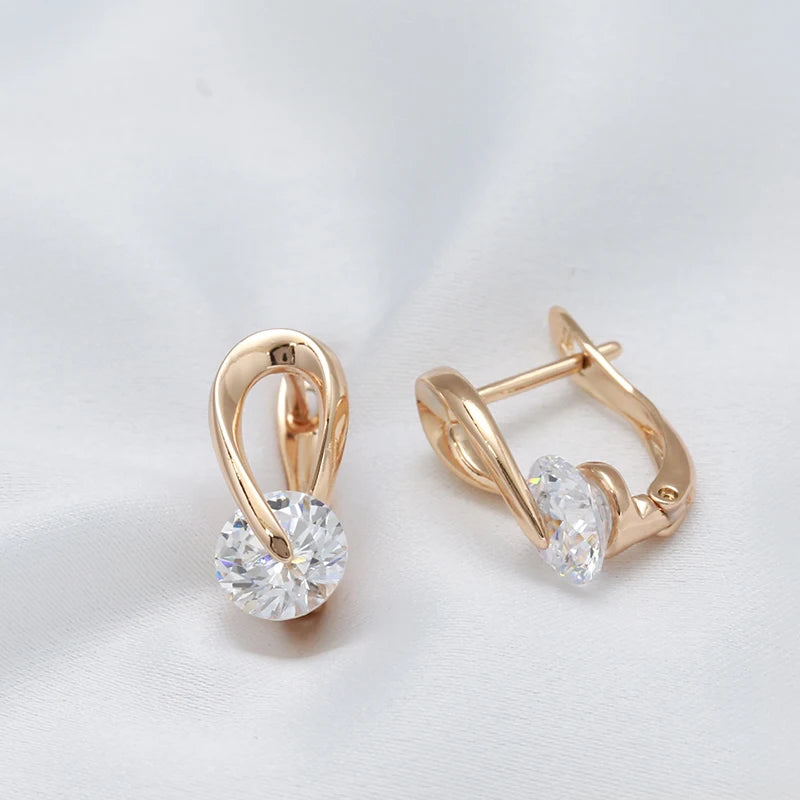 Boucles d'oreilles Courbe élégante & zircon blanc, bijou en alliage plaqué or 585 (14 carats) et en zircons naturels