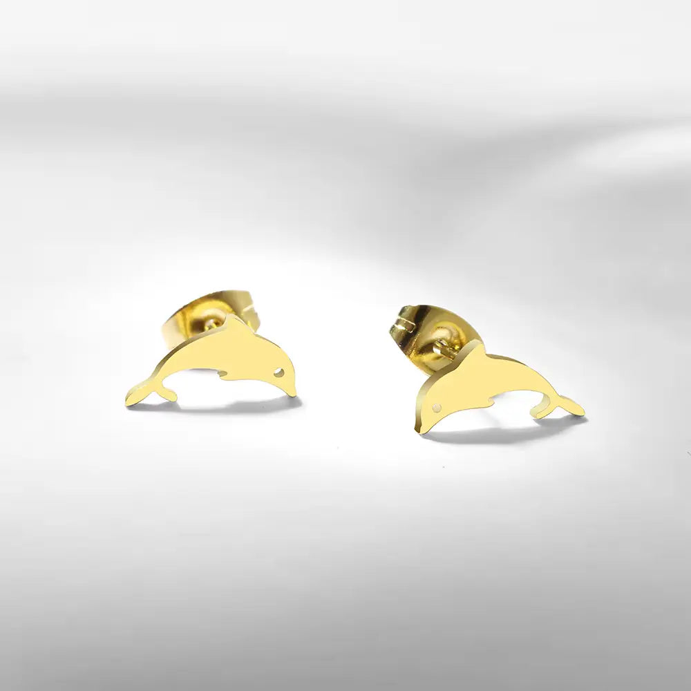 Boucles d'oreilles Petits dauphins, bijou en acier inoxydable doré