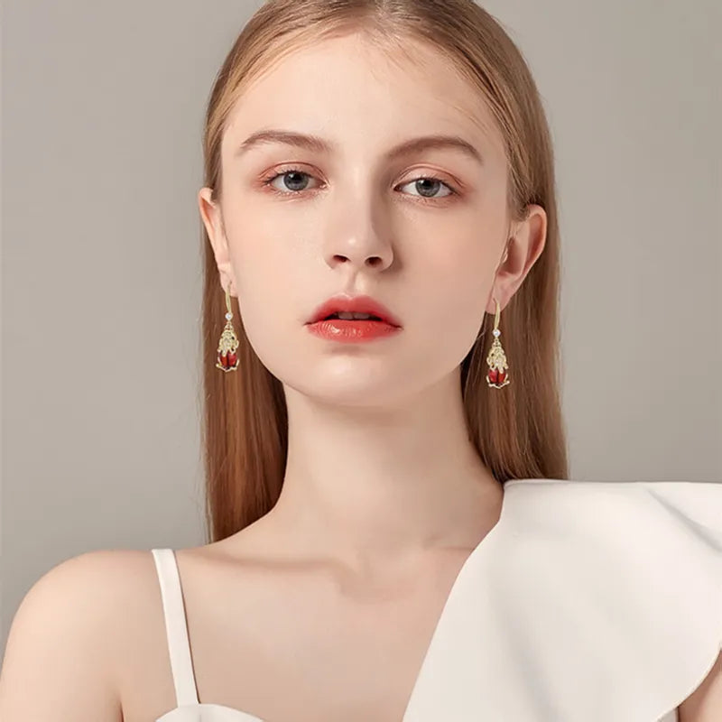 Boucles d'oreilles éléphant pierre agate rouge, bijou en acier inoxydable doré