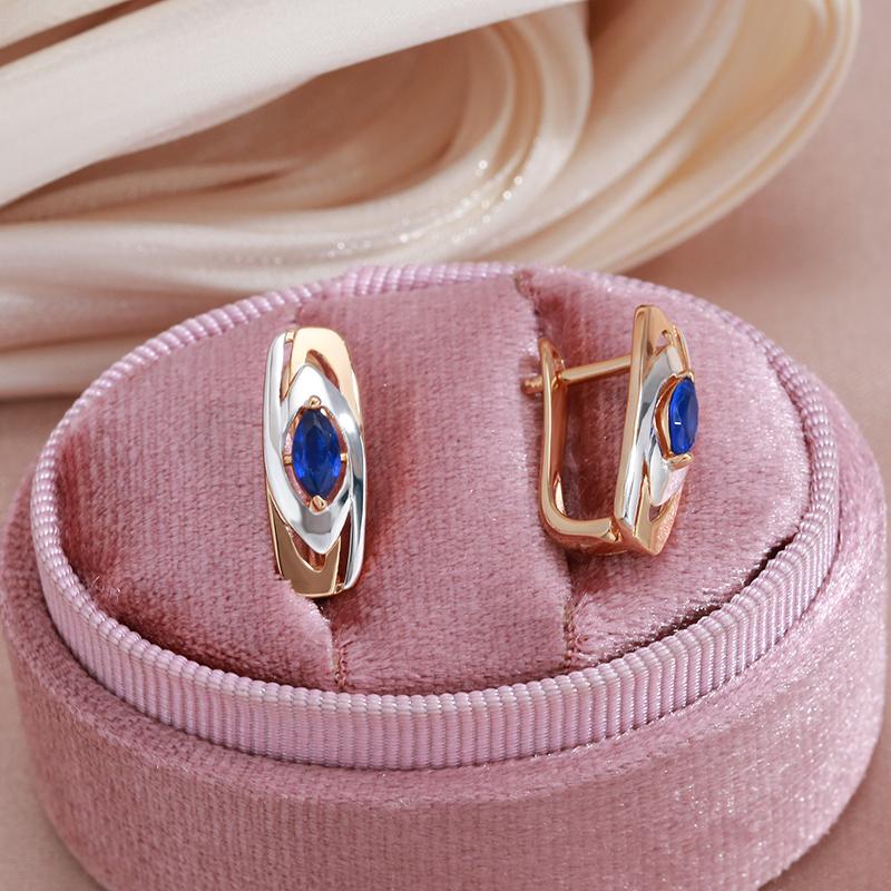 Boucles d'oreilles Zircons bleus, bijou en alliage plaqué or 585 (14 ct) et zircons naturels