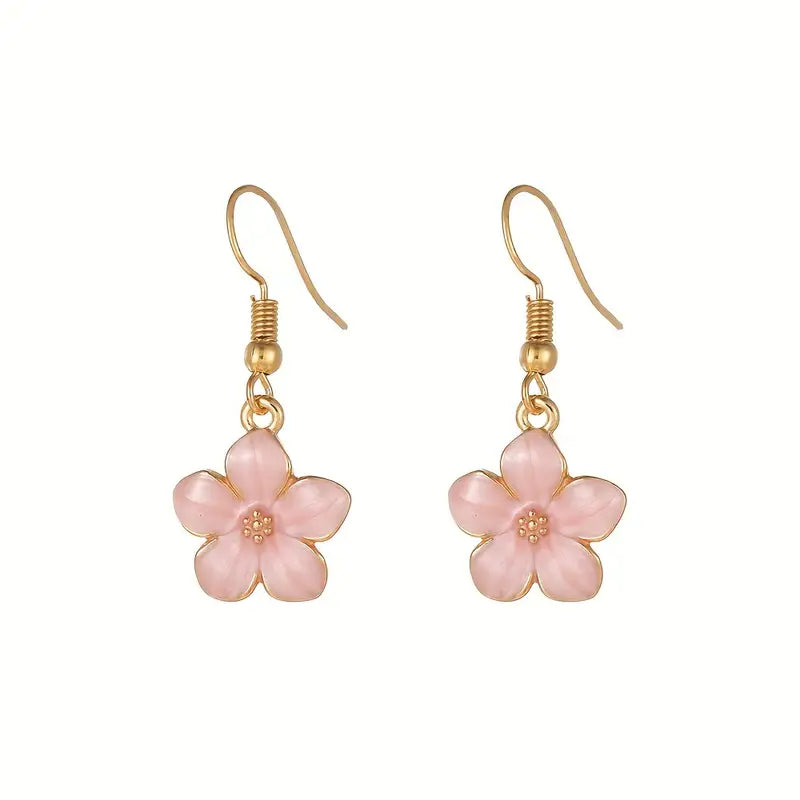 Boucles d'oreilles Fleurs de sakura roses, bijou en acier inoxydable et en émail