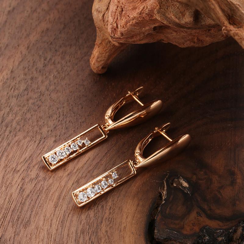 Boucles d'oreilles pendantes à zircons blancs, bijou en plaqué or rose