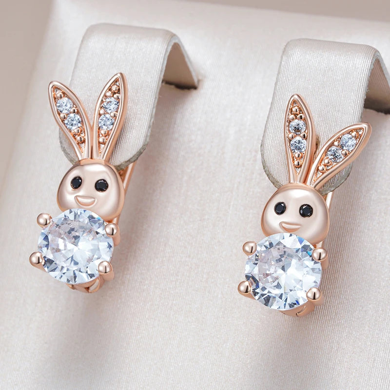 Boucles d'oreilles Lapins, bijou en plaqué or 585 (14 carats) et en zircons naturels