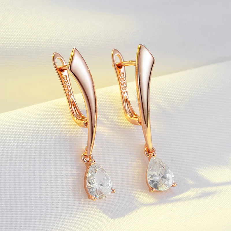 Boucles d'oreilles avec zircons en poire, bijou en plaqué or rose