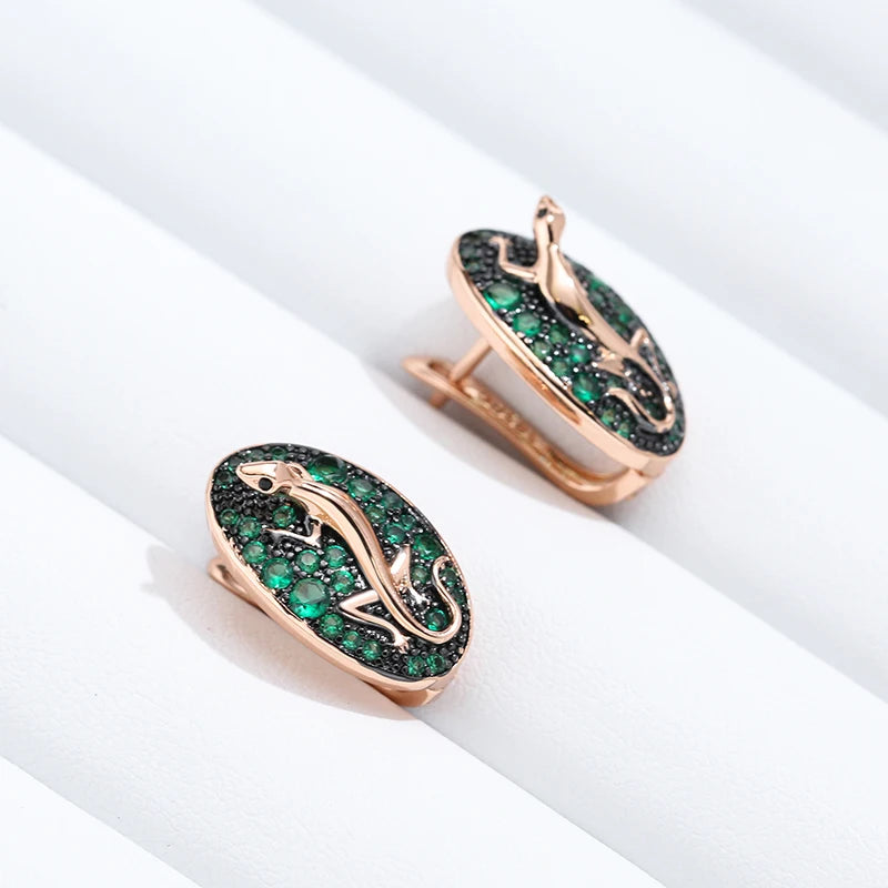 Boucles d'oreilles Lézards, bijou en alliage plaqué or 585 (14 ct) et zircons naturels