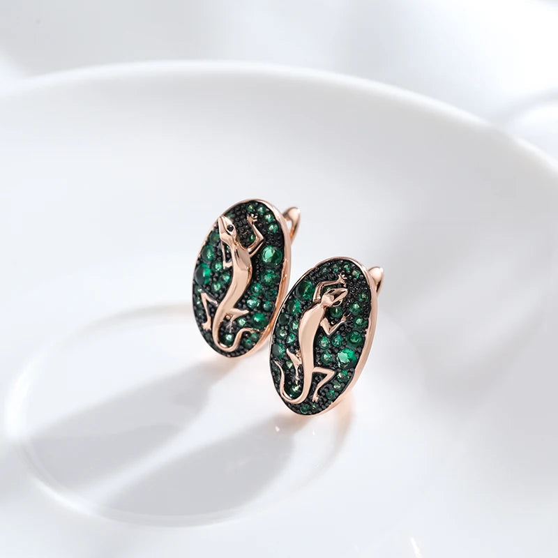 Boucles d'oreilles Lézards, bijou en alliage plaqué or 585 (14 ct) et zircons naturels