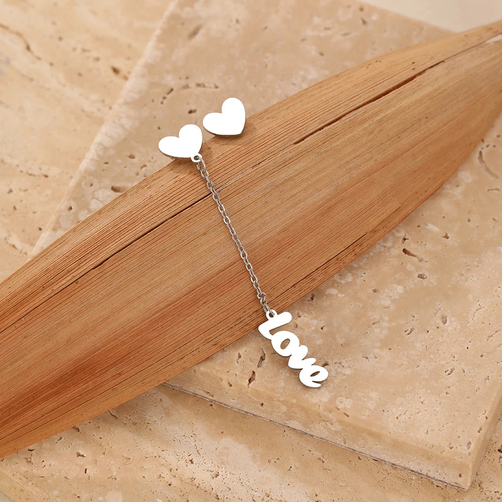 Boucles d'oreilles Love, bijou en acier inoxydable argenté