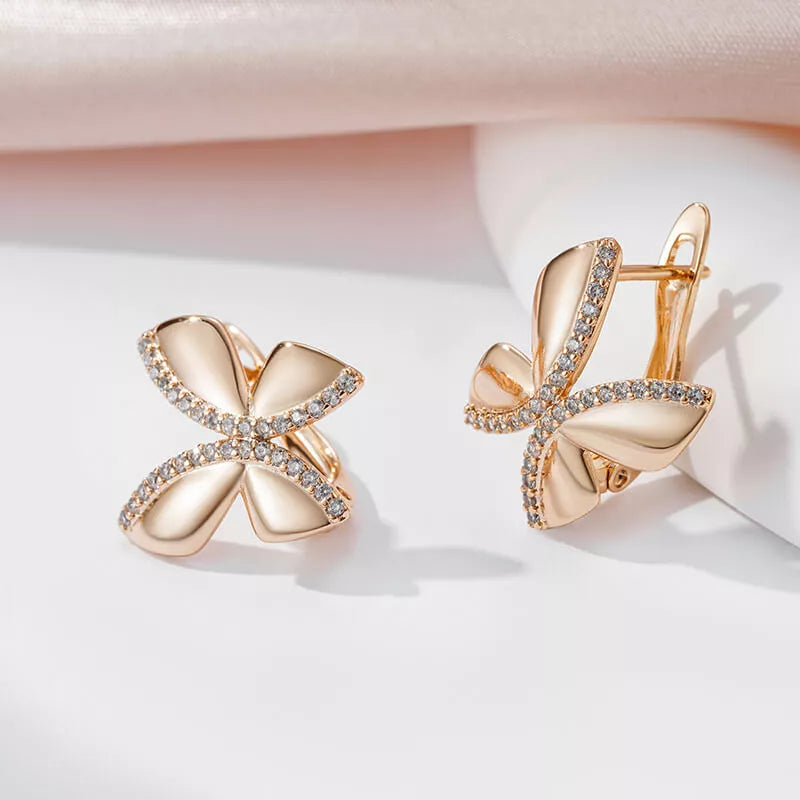 Boucles d'oreilles Papillon, bijou en alliage plaqué or 585 (14 ct) et zircons naturels