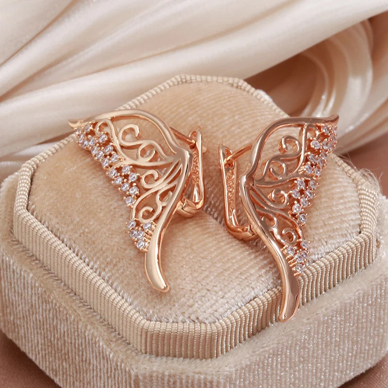 Boucles d'oreilles Papillon, bijou en alliage plaqué or 585 (14 carats) et zircons naturels