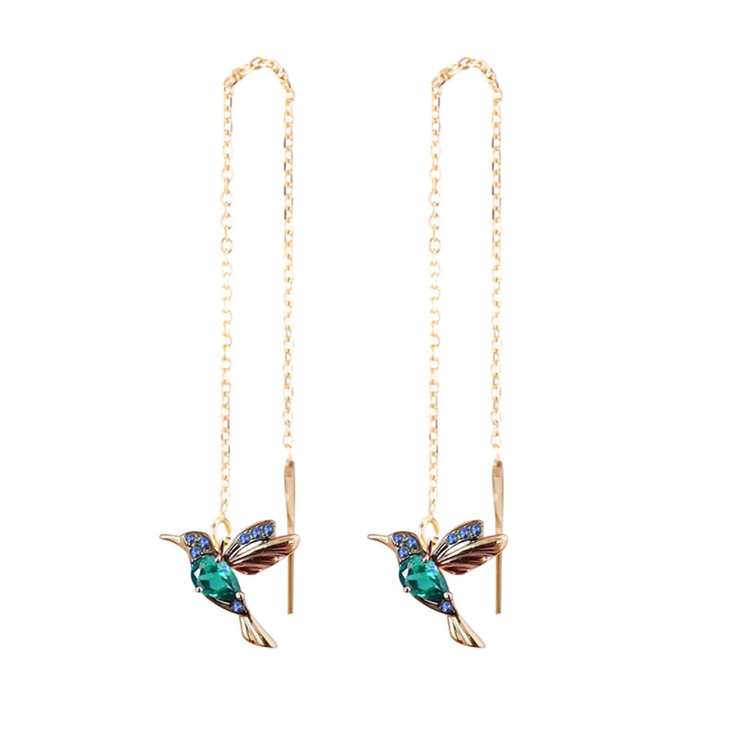 Boucles d'oreilles pendantes Oiseau bleu, bijou en alliage plaqué or 585 (14 carats) et en zircons naturels