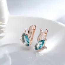 Boucles d'oreilles Poisson, bijou en alliage plaqué or 585 (14 ct) et zircons naturels