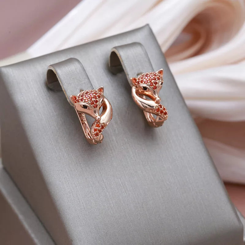 Boucles d'oreilles Renard, bijou en plaqué or 585 (14 carats) et en zircons naturels