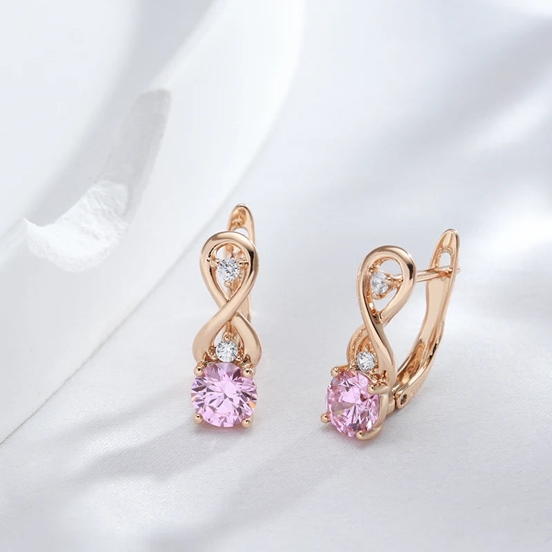 Boucles d'oreilles Symbole de l'infini, bijou en alliage plaqué or 585 (14 carats) et en zircons naturels