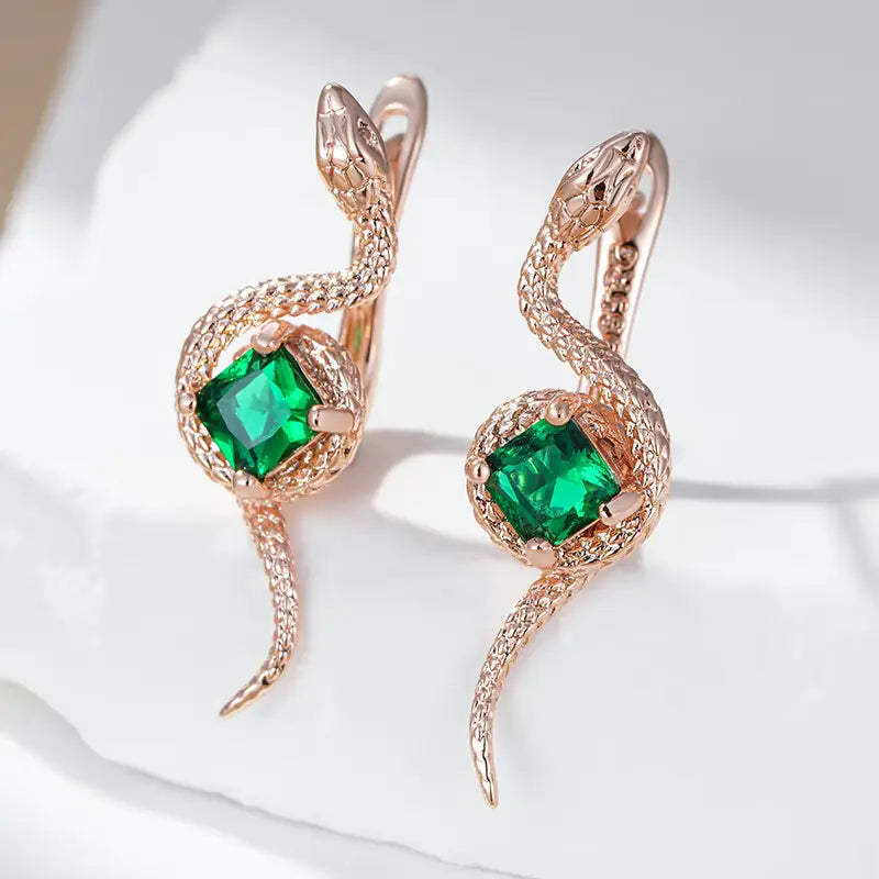 Boucles d'oreilles Serpent, bijou en alliage plaqué or 585 (14 carats) et en zircons naturels