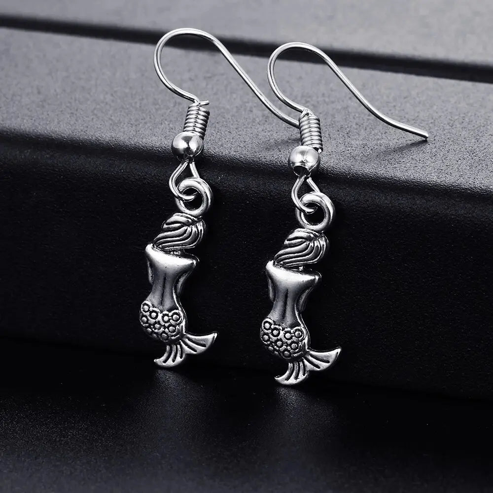 Boucles d'oreilles Sirène, bijou en acier inoxydable argenté