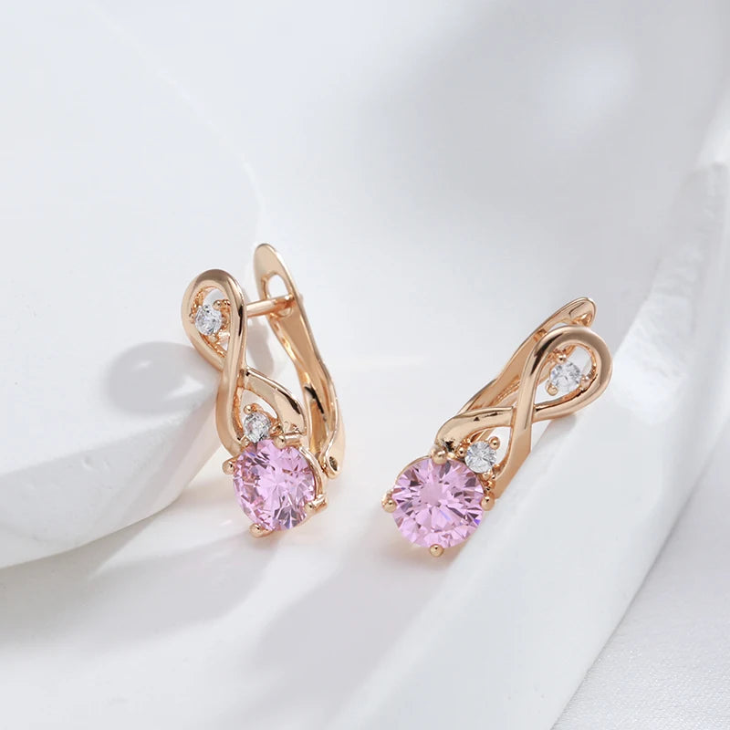 Boucles d'oreilles Symbole de l'infini, bijou en alliage plaqué or 585 (14 carats) et en zircons naturels