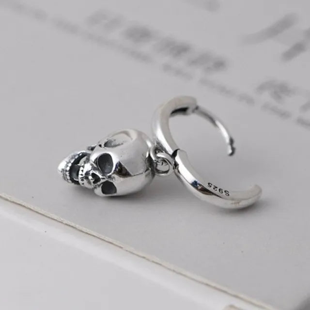 Boucle d'oreilles minimaliste pour hommes, Tête de mort, bijou en alliage plaqué argent