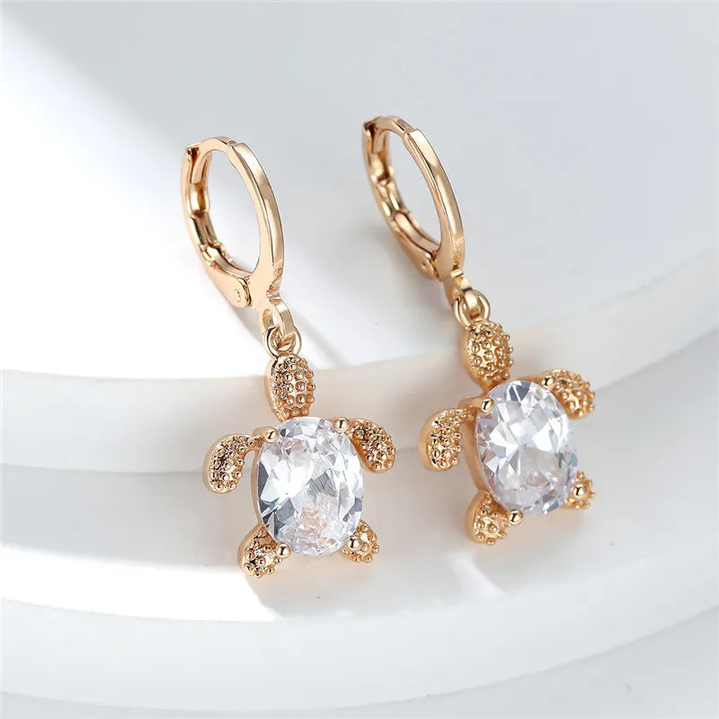 Boucles d'oreilles Tortues, bijou en alliage plaqué or 585 (14 ct) et zircons blancs
