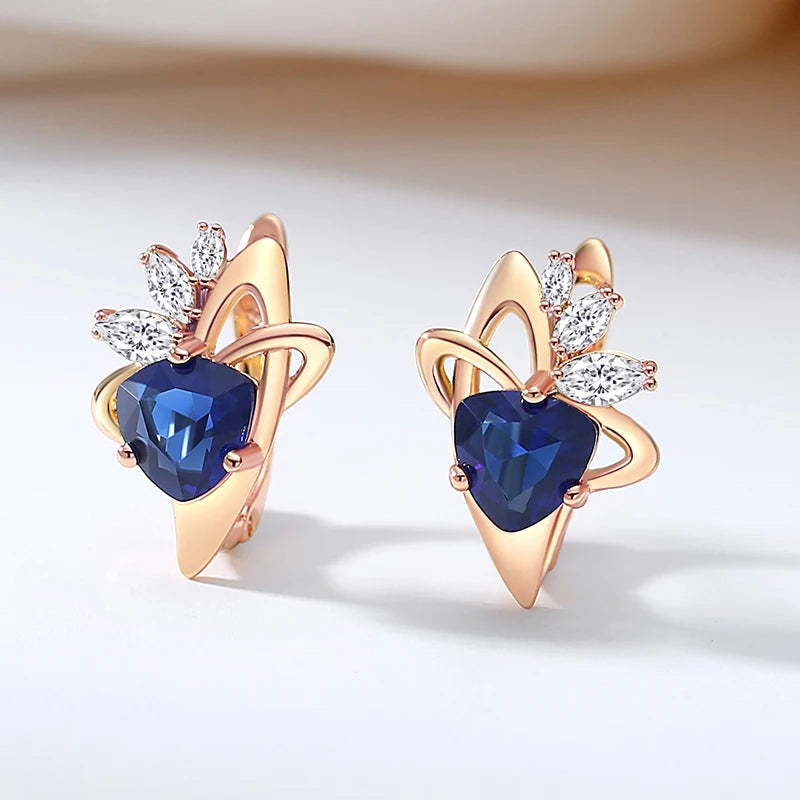 Boucles d'oreilles Zircons bleu saphir et zircons blancs