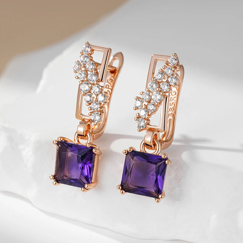 Boucles d'oreilles zircons géométriques, bijou en alliage plaqué or 585 (14 carats) et en zircons naturels