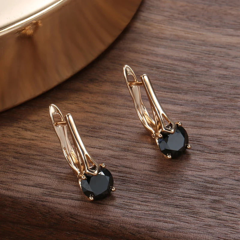 Boucles d'oreilles Zircons noirs, bijou en alliage plaqué or 585 (14 carats) et en zircons naturels