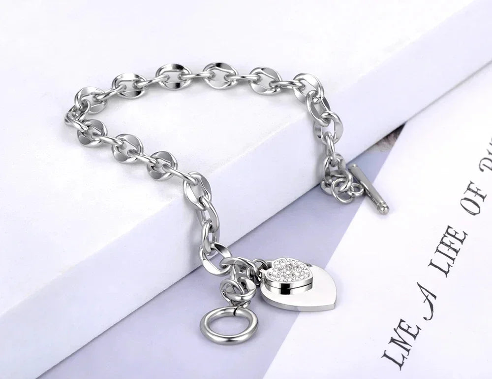 Bracelet à breloques duo de coeurs, bijou en acier inoxydable