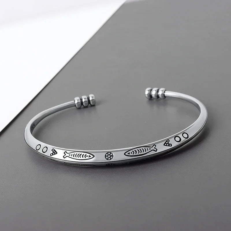 Bracelet avec motif de poissons, bijou en alliage plaqué argent 925