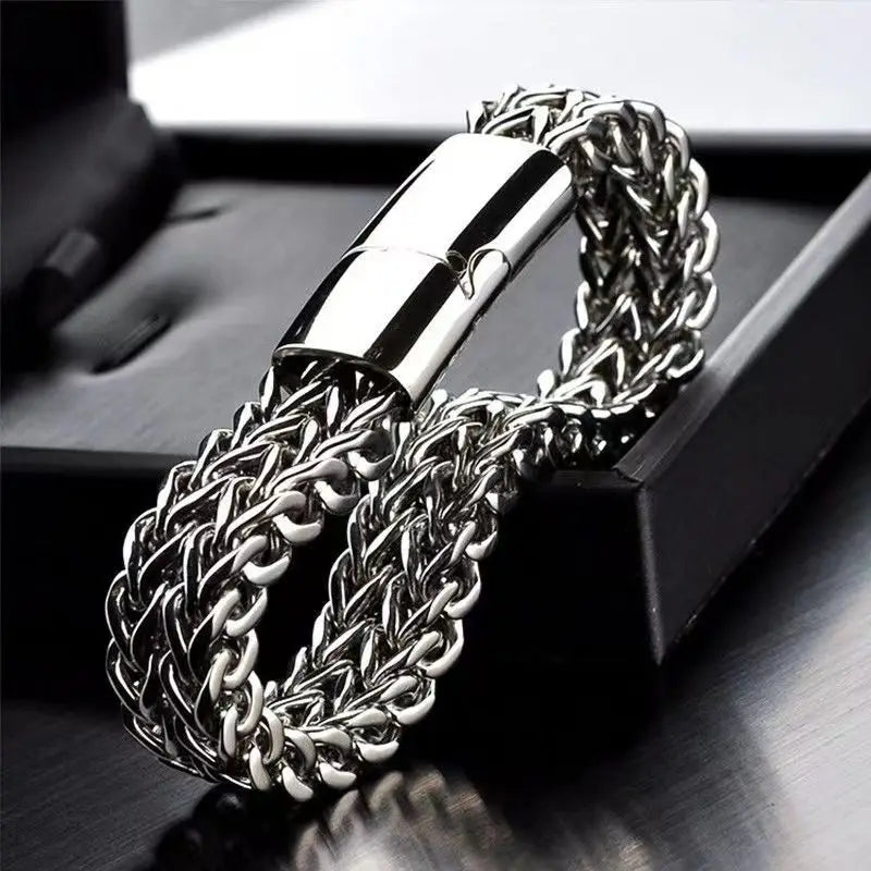 Bracelet pour hommes, maille tressée, bijou en acier inoxydable argenté