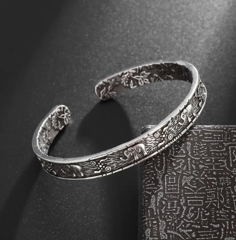Bracelet Éléphants, bijou en alliage plaqué argent 925