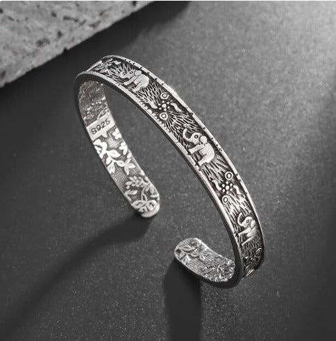 Bracelet Éléphants, bijou en alliage plaqué argent 925