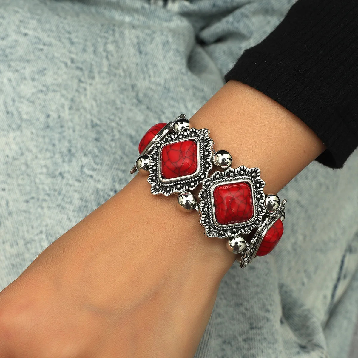 Bracelet bohème en pierre naturelle "jaspe rouge"