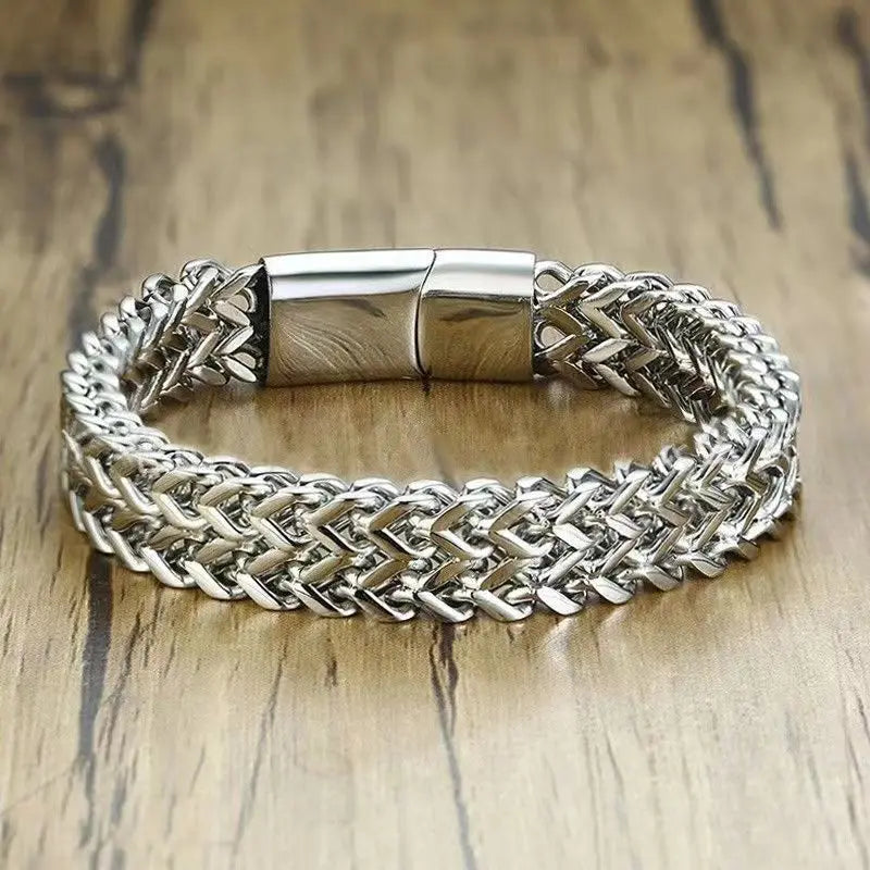 Bracelet pour hommes, maille tressée, bijou en acier inoxydable argenté