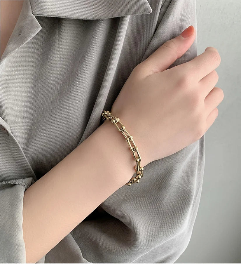 Bracelet Maillons en U, bijou en acier inoxydable doré 18 carats