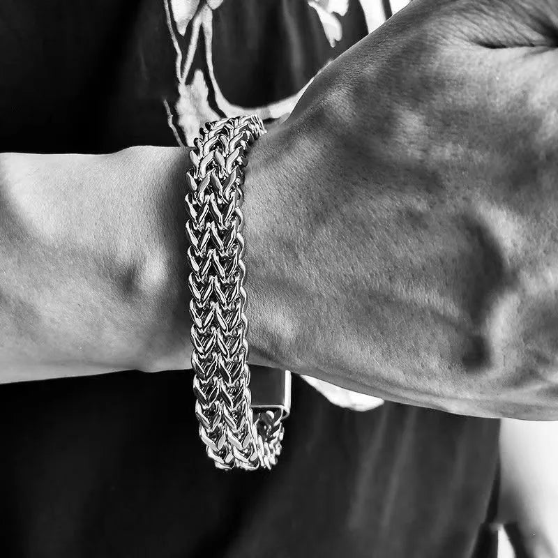 Bracelet pour hommes, maille tressée, bijou en acier inoxydable argenté