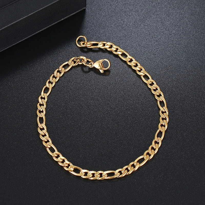 Bracelet pour hommes, maille figaro, bijou en acier inoxydable doré
