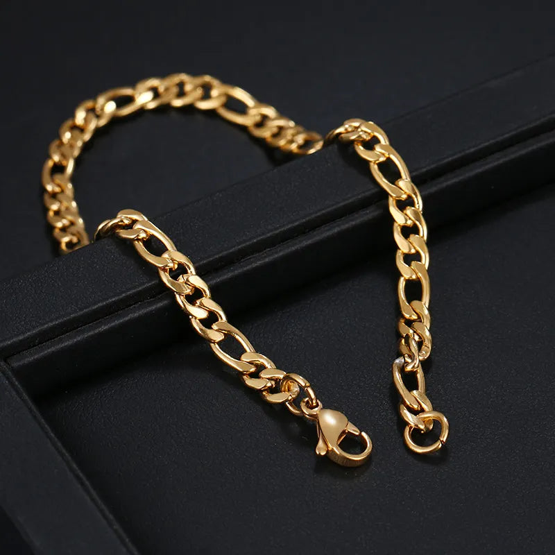Bracelet pour hommes, maille figaro, bijou en acier inoxydable doré