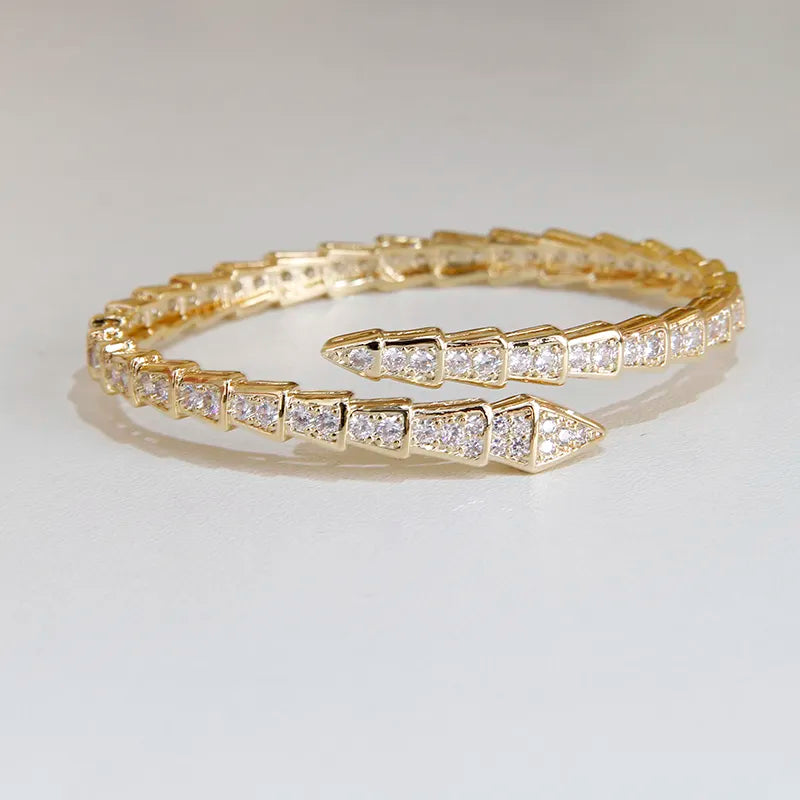 Bracelet Serpent, bijou en alliage plaqué or jaune 585 (14 ct) et zircons naturels