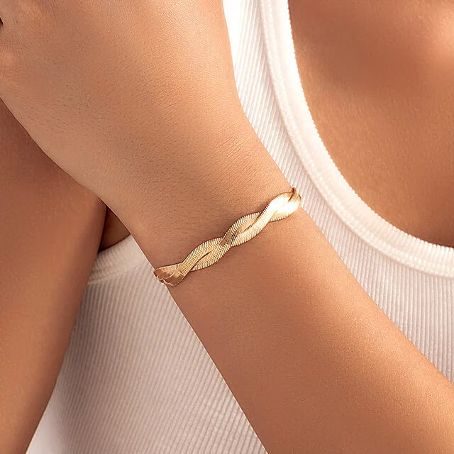 Bracelet au design tressé, bijou en alliage plaqué or