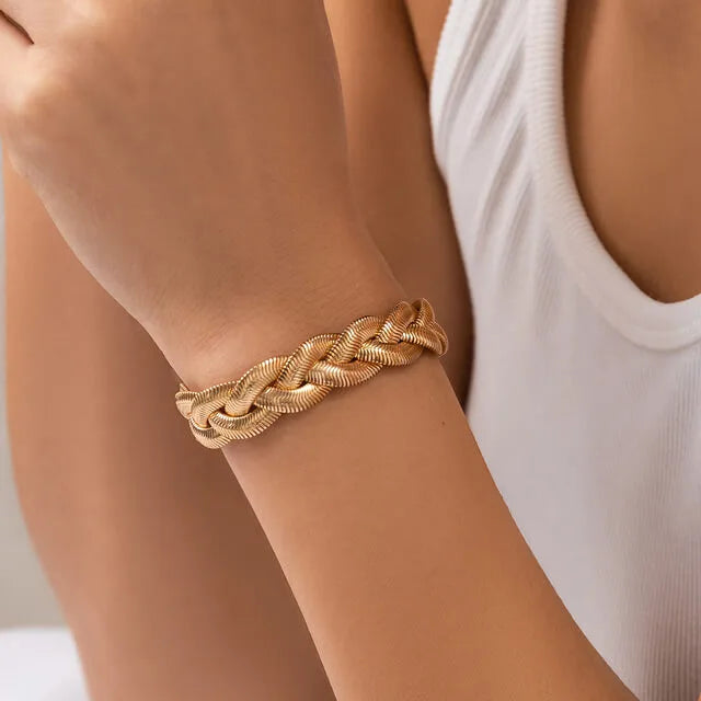 Bracelet tressé en maille serpent, bijou en alliage plaqué or