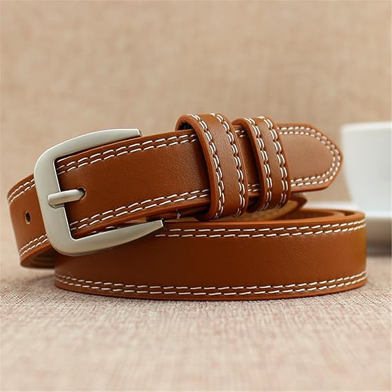 Ceinture fine, brun camel, en cuir véritable