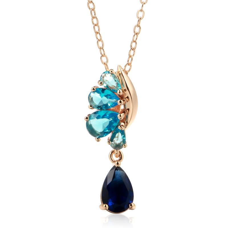 Collier Blue, bijou en alliage plaqué or 585 (14 carats) et en zircons naturels