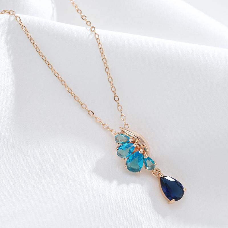 Collier Blue, bijou en alliage plaqué or 585 (14 carats) et en zircons naturels