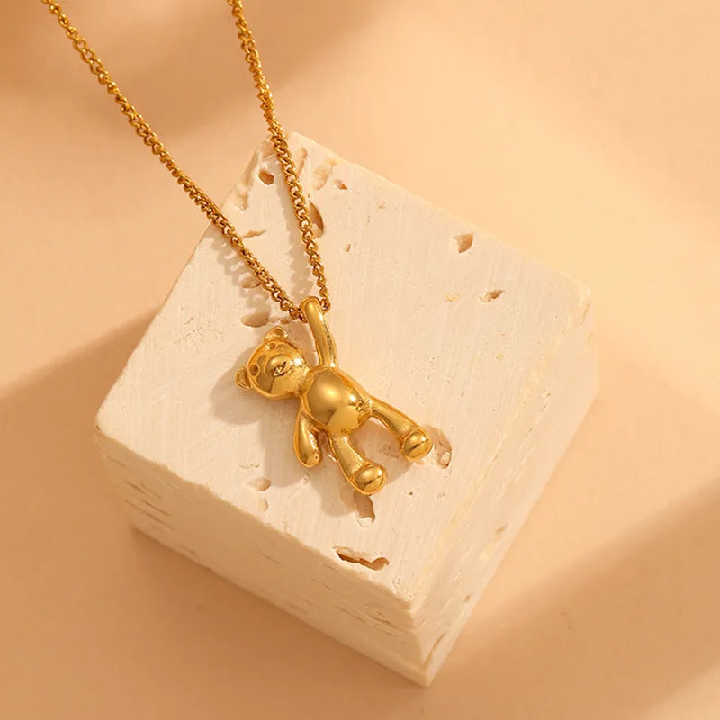 Collier Petit Ours, bijou en acier inoxydable doré